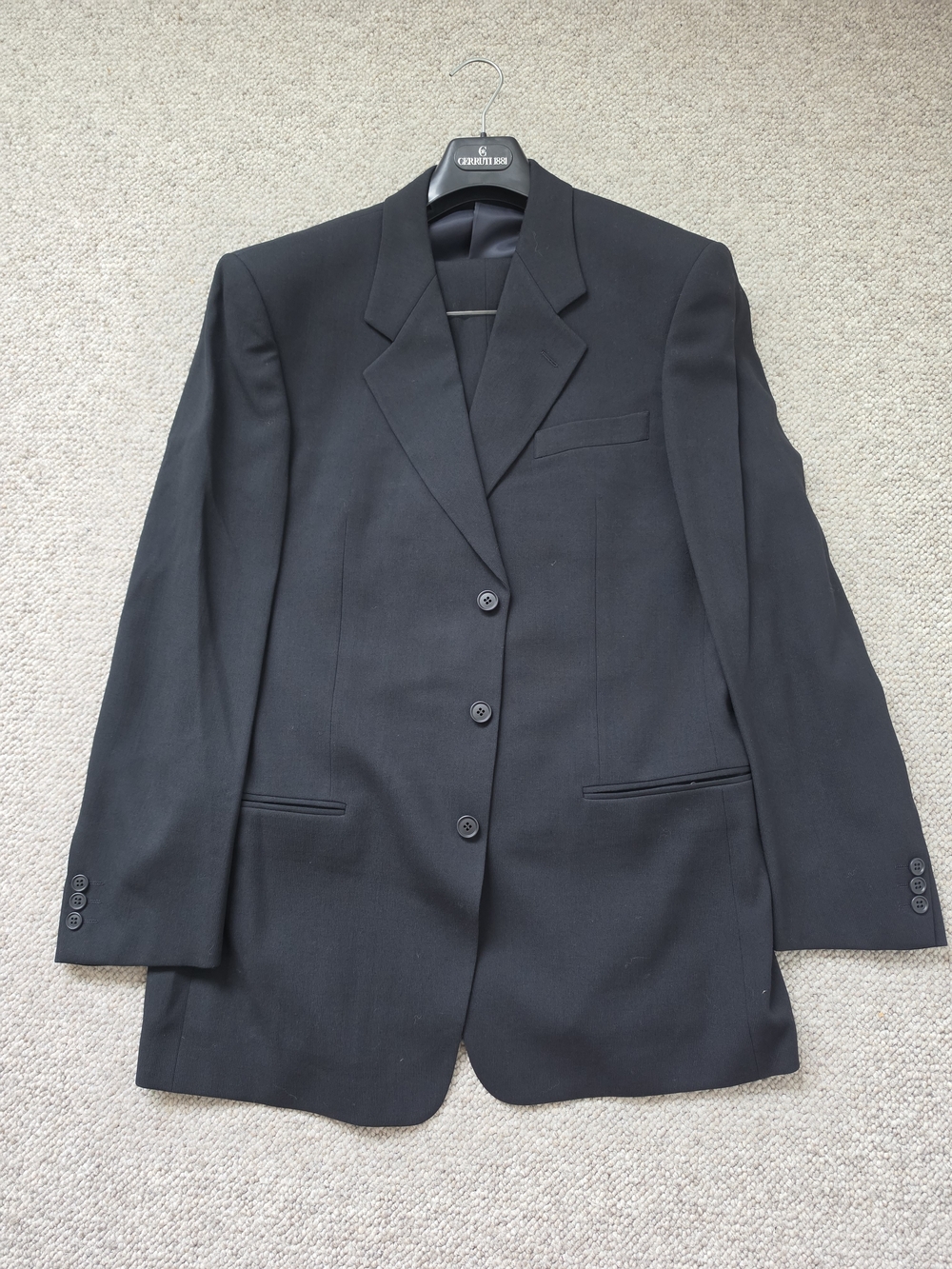 Cerruti 1881 Navy Blue Wool Suit – Size 52 EU – Unhemmed Pants